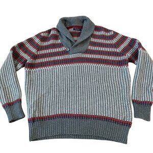 Nautica Nordic Style Sweater Mens Size XXL Shawl Collar Tuck Stitch Knit Gray